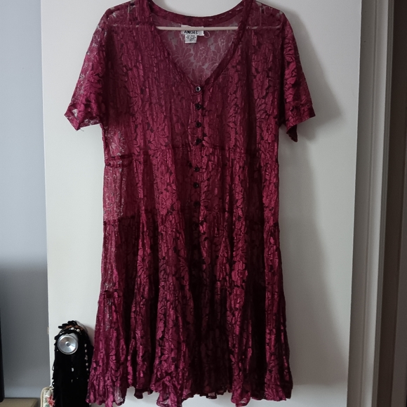 Vintage 80's Grunge Burgundy Lace Oversized Dress S/M/L - Picture 1 of 3